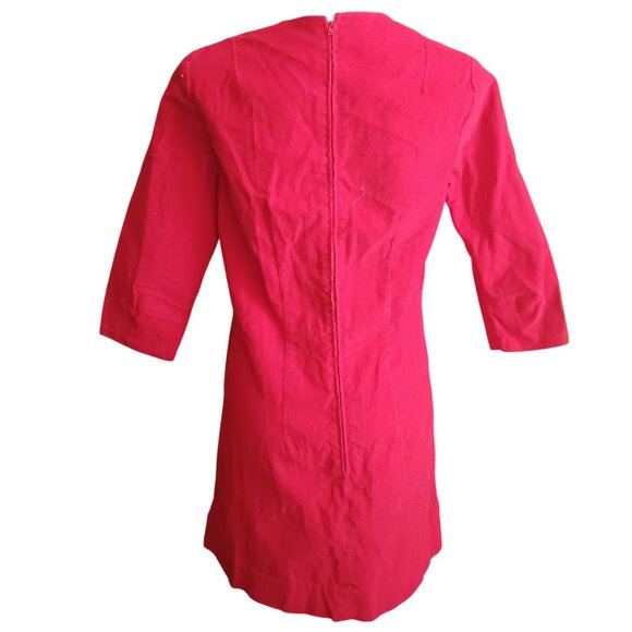 sz 6 Women's Dress Vintage 60's Handmade 1OF1 Red Corduroy 3/4 Sleeves & Pockets - Picture 5 of 6